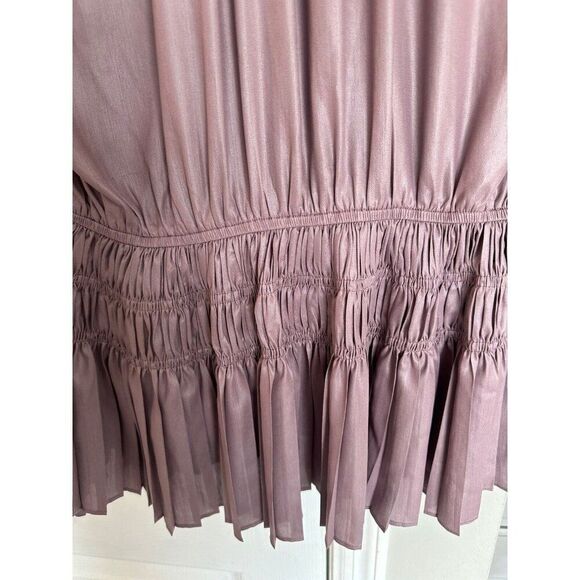 Current Air Smocked Waist Long Sleeve Blouse Smokey Amethyst Tie Neck Med - Picture 3 of 9